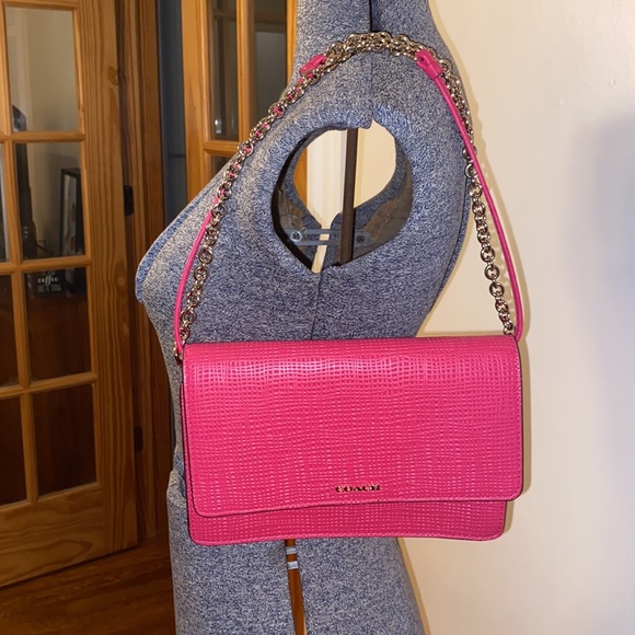 Coach Madison Embossed Pink Ruby Leather Cross Body Bag - Picture 5 of 6